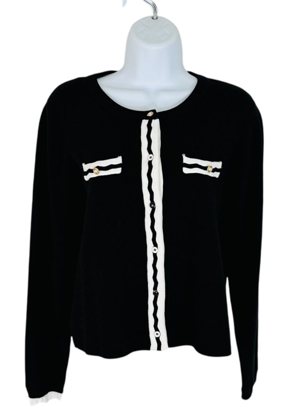 Elie Tahari Women's Size L Feminine Noir White Lady Cardigan Sweater NEW